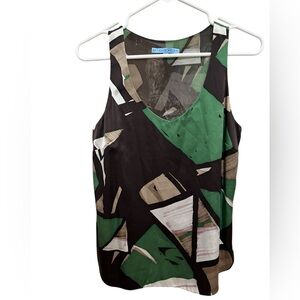 ANTONIO MELANI 100%SILK SLEEVELESS V-NECK FULLY LINED WOMENS GREEN /BROWN BLOUSE